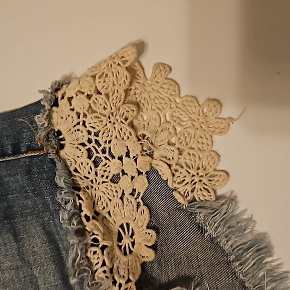 Hand Crafted Upcycled Denim Crochet Shorts Granny Square Handmade High rise 29 - Picture 8 of 17